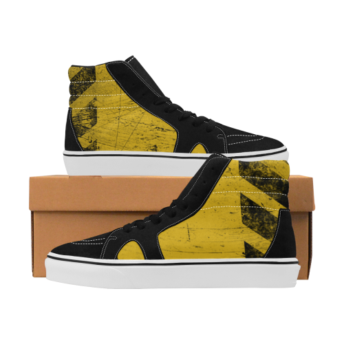 yellow and black warning stripes used look Men's High Top Skateboarding Shoes (Model E001-1)