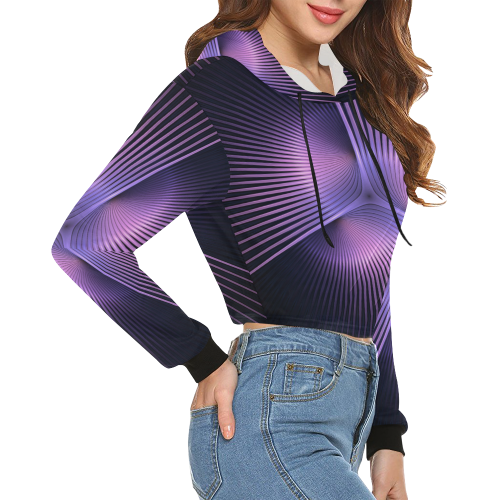 Purple Rays All Over Print Crop Hoodie for Women (Model H22)