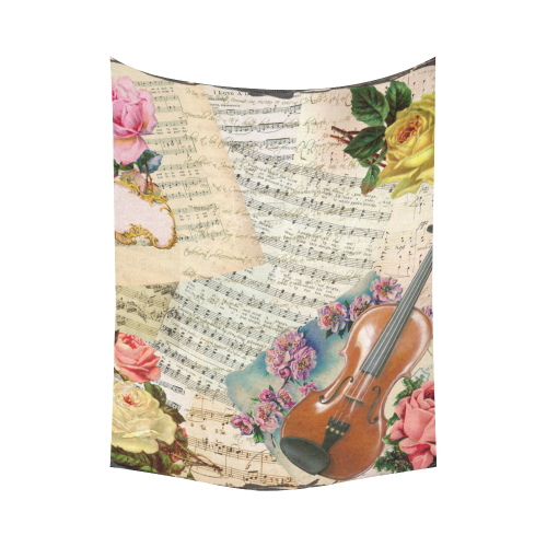 Music And Roses Cotton Linen Wall Tapestry 60"x 80"