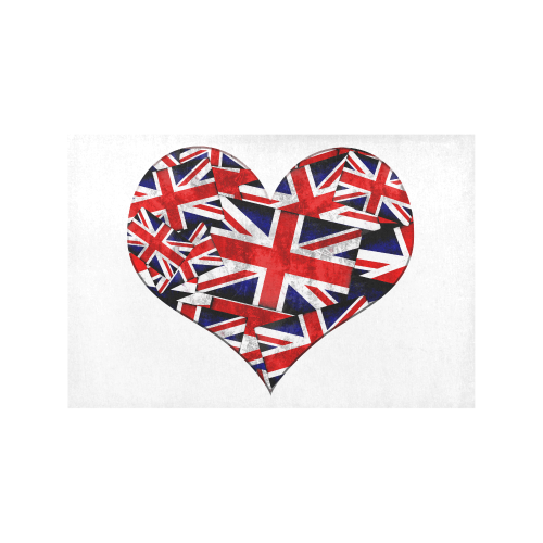 Union Jack British UK Flag Heart White Placemat 12’’ x 18’’ (Set of 2)
