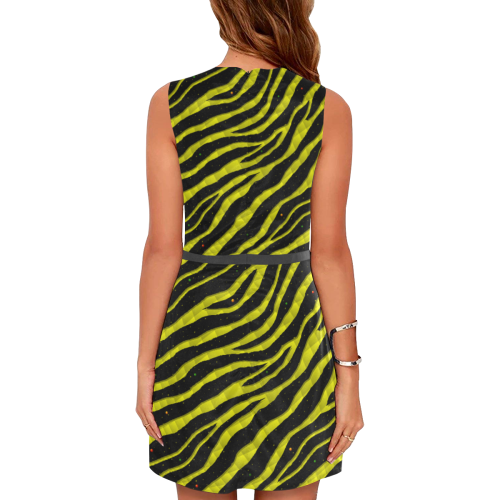 Ripped SpaceTime Stripes - Yellow Eos Women's Sleeveless Dress (Model D01)