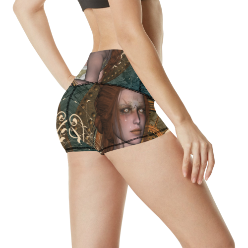 The steampunk lady with awesome eyes, clocks Women's All Over Print Yoga Shorts (Model L17)