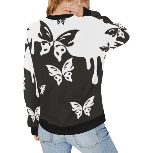Animals Nature - Splashes Tattoos with Butterflies Women's Rib Cuff Crew Neck Sweatshirt (Model H34)
