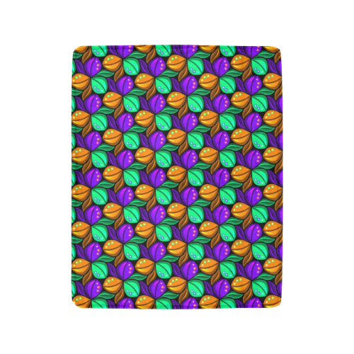 Tricolor Floral Pattern Orange Green and Violet Ultra-Soft Micro Fleece Blanket 40"x50"