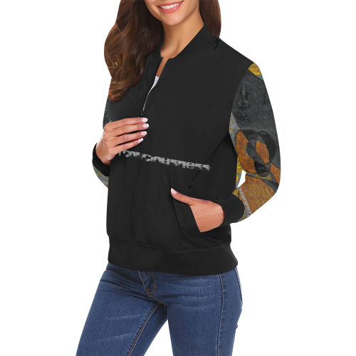 Stream Consciousness Perfume Boticelli in Gold All Over Print Bomber Jacket for Women (Model H19)