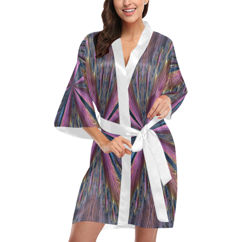 Pastel Abalone Shell Spiral Fractal Mandala 3 Kimono Robe