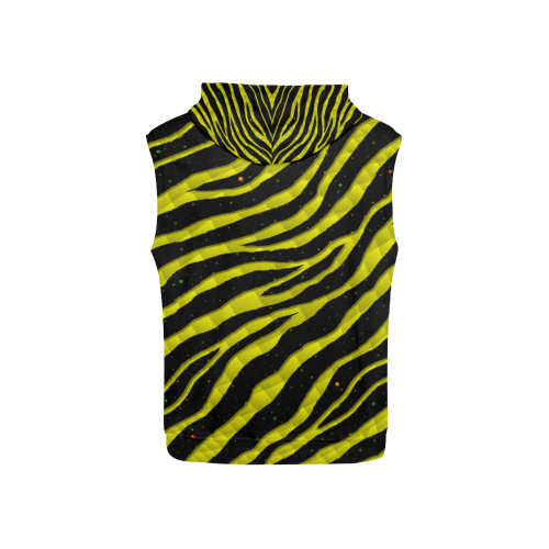 Ripped SpaceTime Stripes - Yellow All Over Print Sleeveless Hoodie for Kid (Model H15)