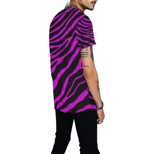 Ripped SpaceTime Stripes - Pink All Over Print Baseball Jersey for Men (Model T50)