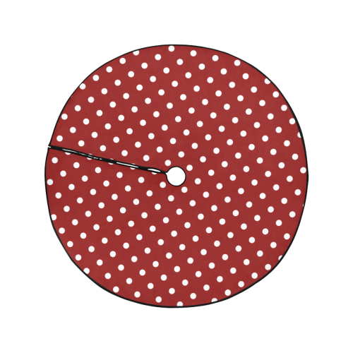 Polka Dots White on Red Christmas Tree Skirt 47" x 47"