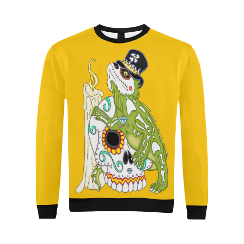 Iguana Sugar Skull Yellow/Black All Over Print Crewneck Sweatshirt for Men (Model H18)