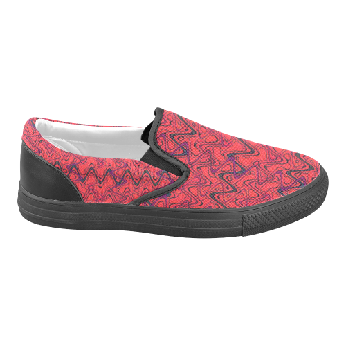 Red and Black Waves pattern design Women's Unusual Slip-on Canvas Shoes (Model 019)