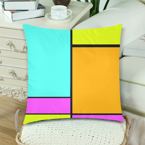 Block Retro Tangerine Turquoise Yellow Pink Custom Zippered Pillow Cases 18"x 18" (Twin Sides) (Set of 2)