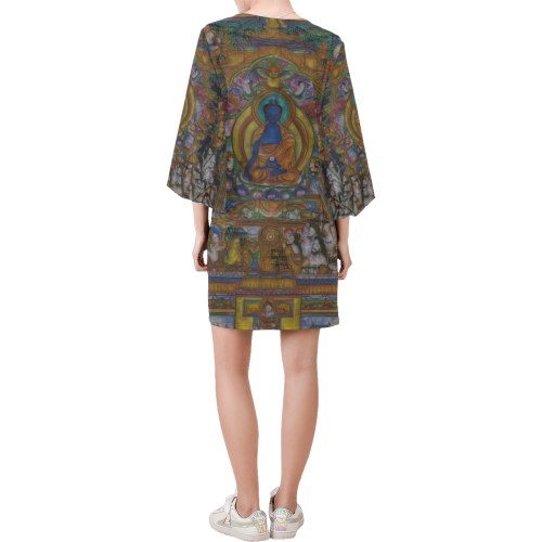 Awesome Thanka With The Holy Medicine Buddha Bell Sleeve Dress (Model D52)