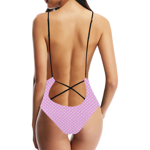 Polka-dot pattern Sexy Lacing Backless One-Piece Swimsuit (Model S10)