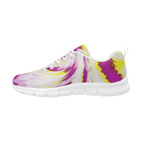 Pink Yellow Tie Dye Swirl Abstract Women's Breathable Running Shoes (Model 055)