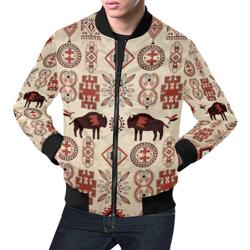 American Native Buffalo All Over Print Bomber Jacket for Men/Large Size (Model H19)