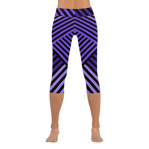 Purple Diagonal Striped Pattern Women's Low Rise Capri Leggings (Invisible Stitch) (Model L08)