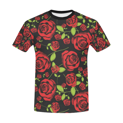 Red Roses on Black All Over Print T-Shirt for Men/Large Size (USA Size) Model T40)