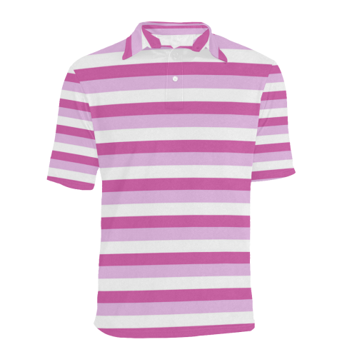 Pink Stripes Men's All Over Print Polo Shirt (Model T55)