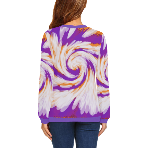 Purple Orange Tie Dye Swirl Abstract All Over Print Crewneck Sweatshirt for Women (Model H18)