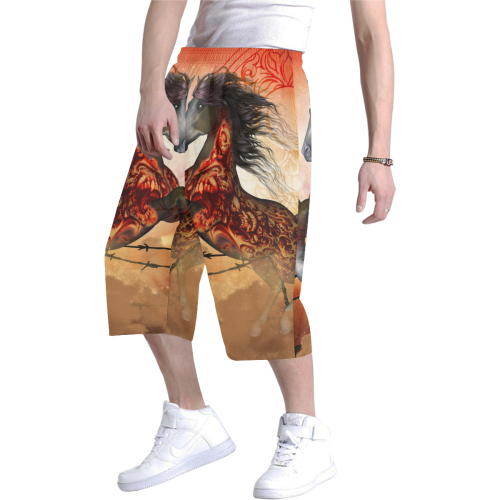 Awesome creepy horse with skulls Men's All Over Print Baggy Shorts (Model L37)