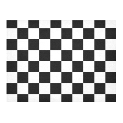 Black White Checkered Cotton Linen Tablecloth 52"x 70"
