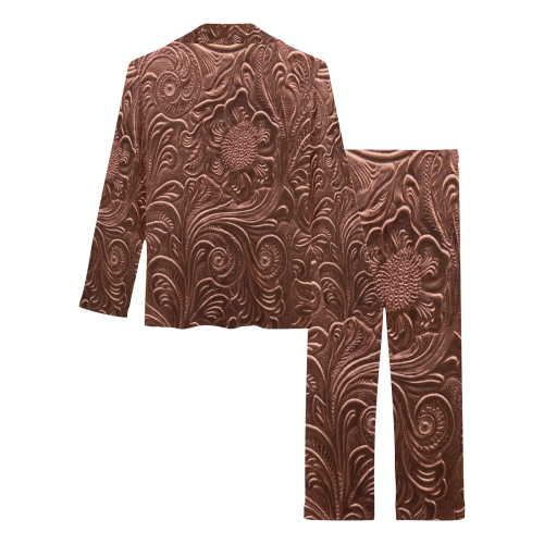 Embossed Bronze Flowers Women's Long Pajama Set