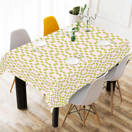 Art Deco Lime Pink Mod Cotton Linen Tablecloth 52"x 70"