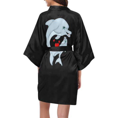 Dolphin Love Black Kimono Robe