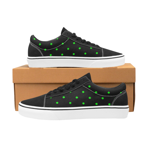 Green Polka Dots on Black Men's Low Top Skateboarding Shoes (Model E001-2)