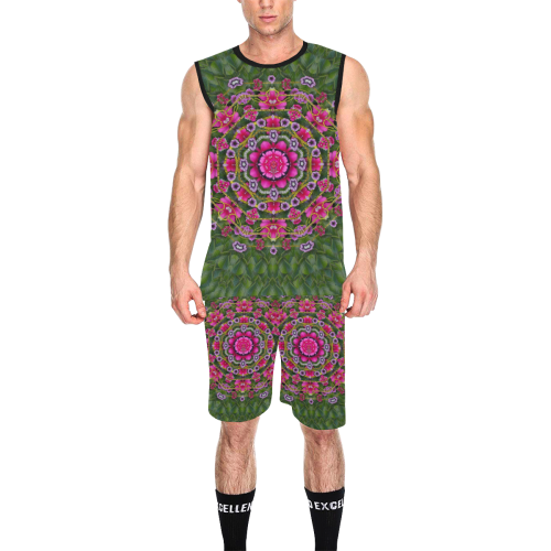fantasy floral wreath in the green summer  leaves All Over Print Basketball Uniform