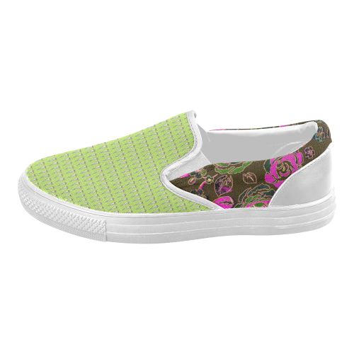 Roses Pink Green Nature Walk Women's Slip-on Canvas Shoes (Model 019)
