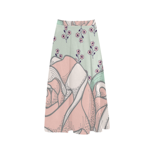 Floral Pink and Teal Aoede Crepe Skirt (Model D16)