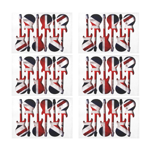 Union Jack British UK Flag Guitars Placemat 12’’ x 18’’ (Set of 6)
