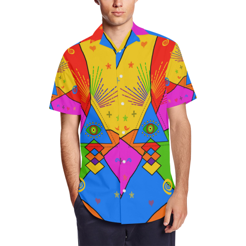 All Seeing Eye Popart Men's Short Sleeve Shirt with Lapel Collar (Model T54)