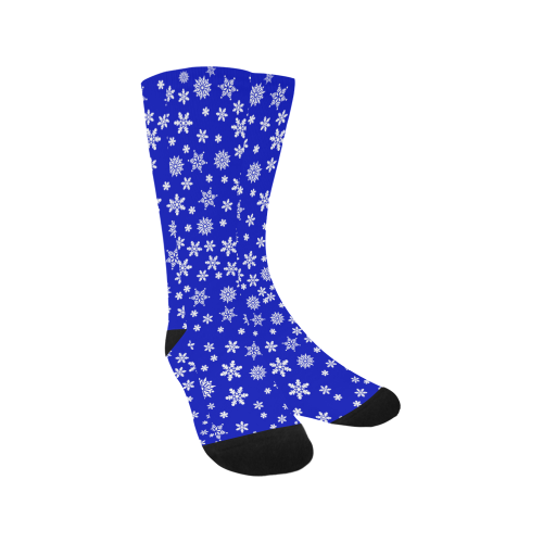 Christmas White Snowflakes on Blue Trouser Socks (For Men)