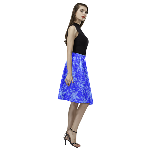 Blue Snowflakes Melete Pleated Midi Skirt (Model D15)