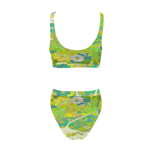 floral 1 abstract in green Sport Top & High-Waisted Bikini Swimsuit (Model S07)