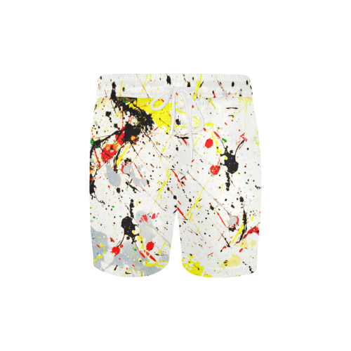 Yellow & Black Paint Splatter Men's Mid-Length Swim Shorts (Model L39)