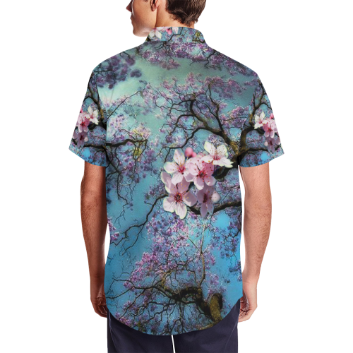 Cherry blossomL Men's Short Sleeve Shirt with Lapel Collar (Model T54)