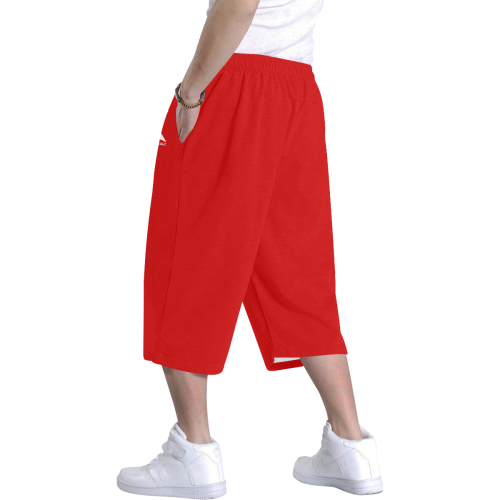 Men's Baggy Shorts (White&Red) Men's All Over Print Baggy Shorts (Model L37)
