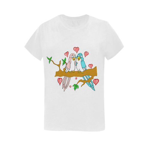 Love Birds White Women's T-Shirt in USA Size (Two Sides Printing)