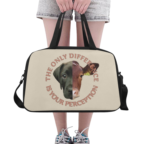 Vegan Cow and Dog Design with Slogan Fitness Handbag (Model 1671)