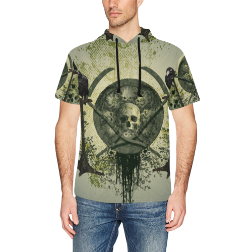 Skulls with crows All Over Print Short Sleeve Hoodie for Men (Model H32)