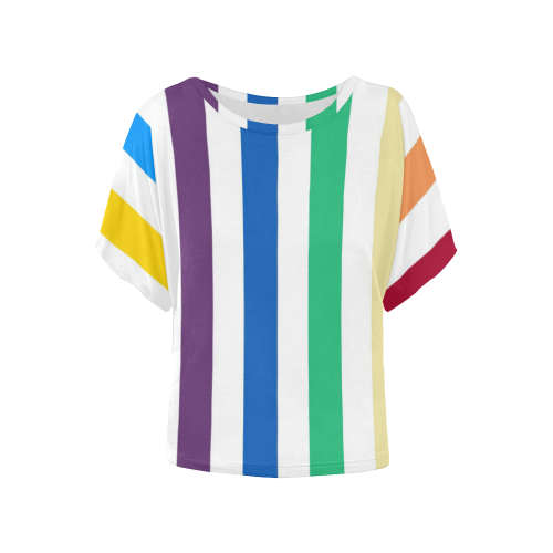 Rainbow Stripes with White Women's Batwing-Sleeved Blouse T shirt (Model T44)