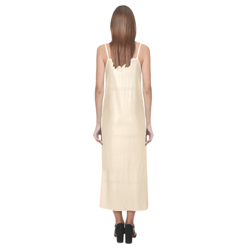 color bisque V-Neck Open Fork Long Dress(Model D18)