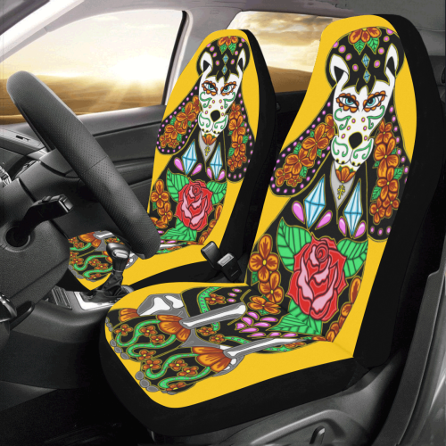 Sugar Skull Poodle Gold Car Seat Covers (Set of 2)