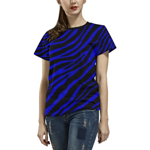 Ripped SpaceTime Stripes - Blue All Over Print T-shirt for Women/Large Size (USA Size) (Model T40)