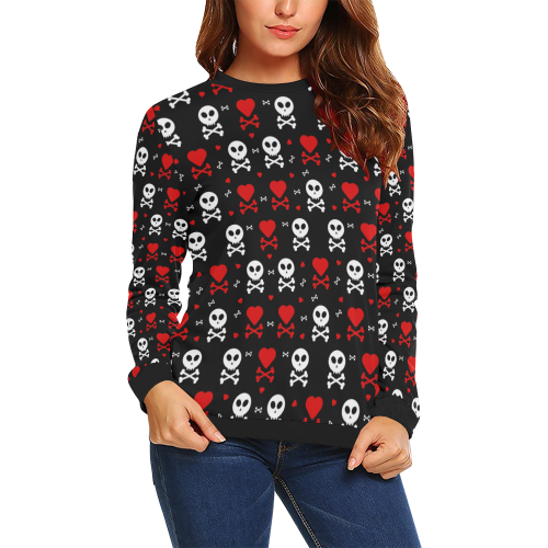 Skull and Crossbones All Over Print Crewneck Sweatshirt for Women (Model H18)