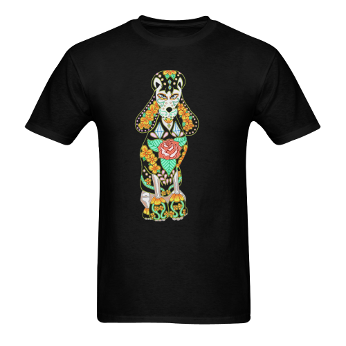 Sugar Skull Poodle Neon Black Men's T-shirt in USA Size (Front Printing Only) (Model T02)